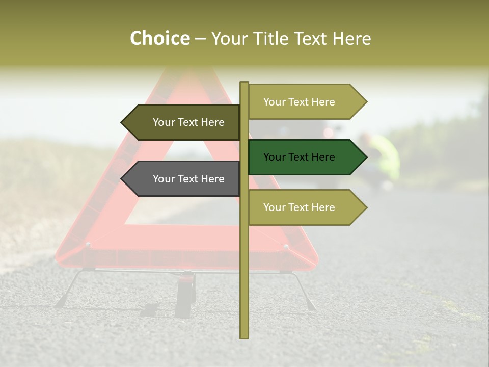 A Red Triangle Sign Sitting On The Side Of A Road PowerPoint Template