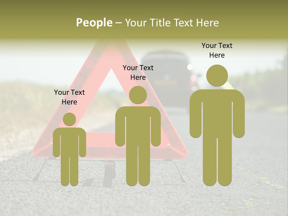 A Red Triangle Sign Sitting On The Side Of A Road PowerPoint Template