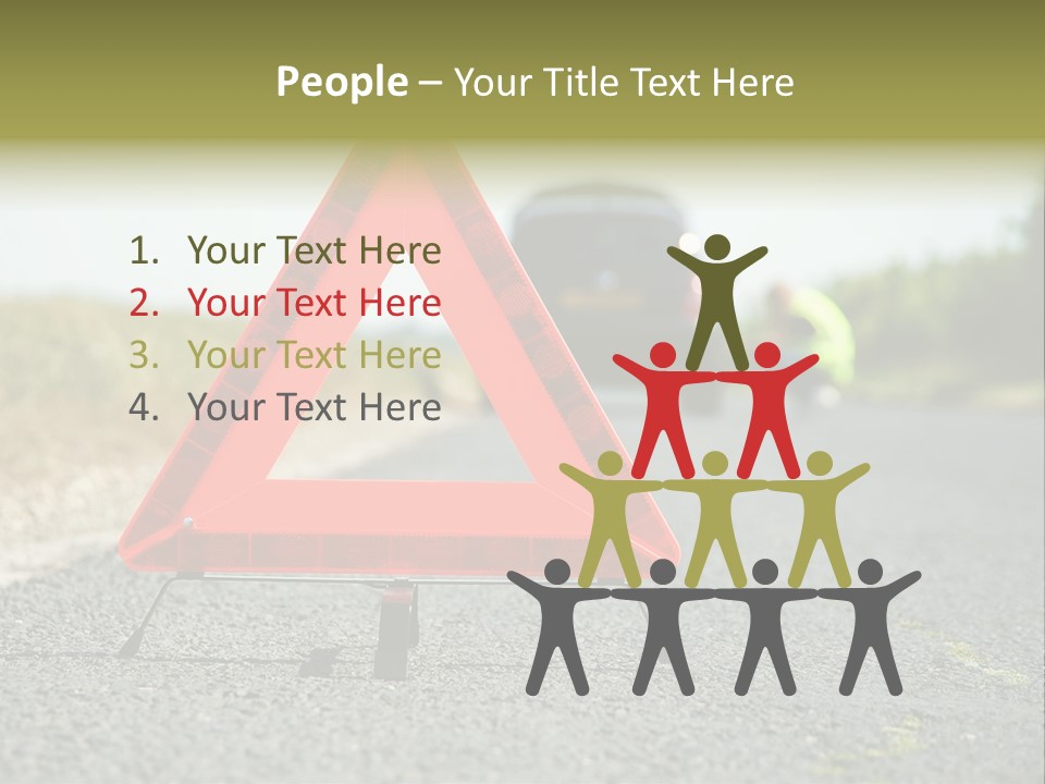 A Red Triangle Sign Sitting On The Side Of A Road PowerPoint Template