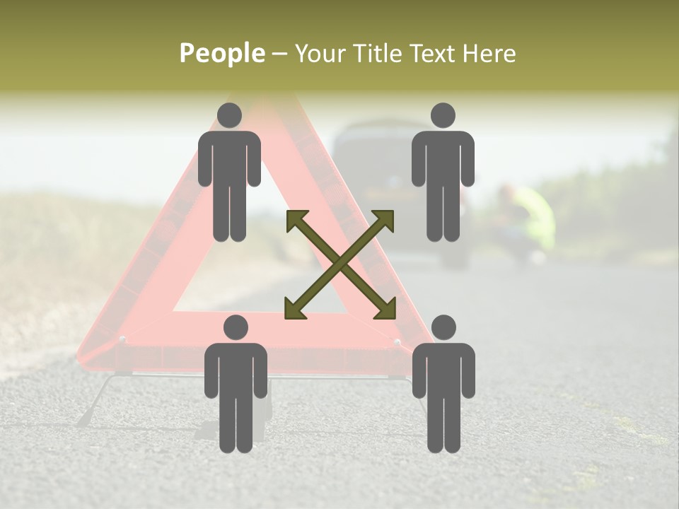 A Red Triangle Sign Sitting On The Side Of A Road PowerPoint Template