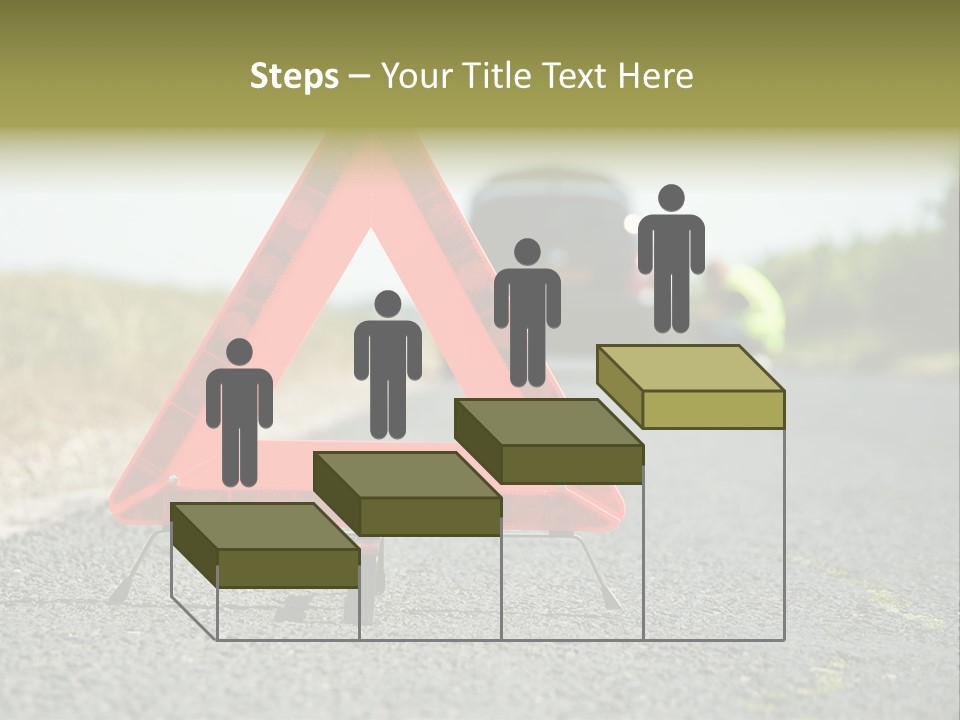 A Red Triangle Sign Sitting On The Side Of A Road PowerPoint Template