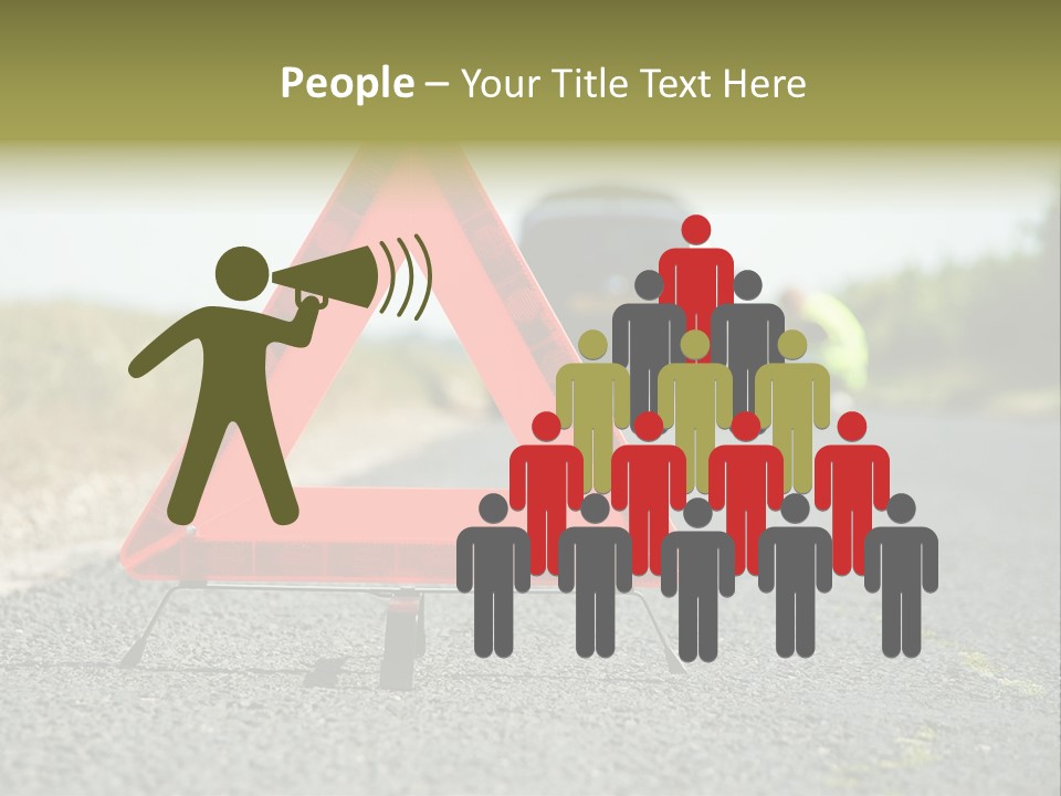 A Red Triangle Sign Sitting On The Side Of A Road PowerPoint Template