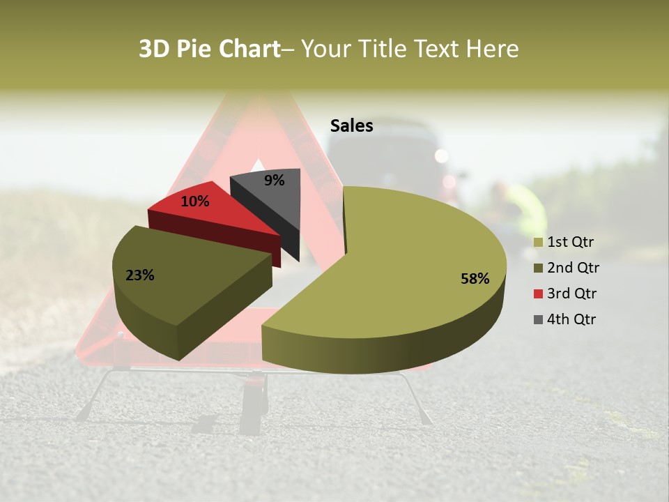 A Red Triangle Sign Sitting On The Side Of A Road PowerPoint Template