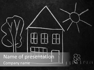 A Chalk Drawing Of A House On A Blackboard PowerPoint Template