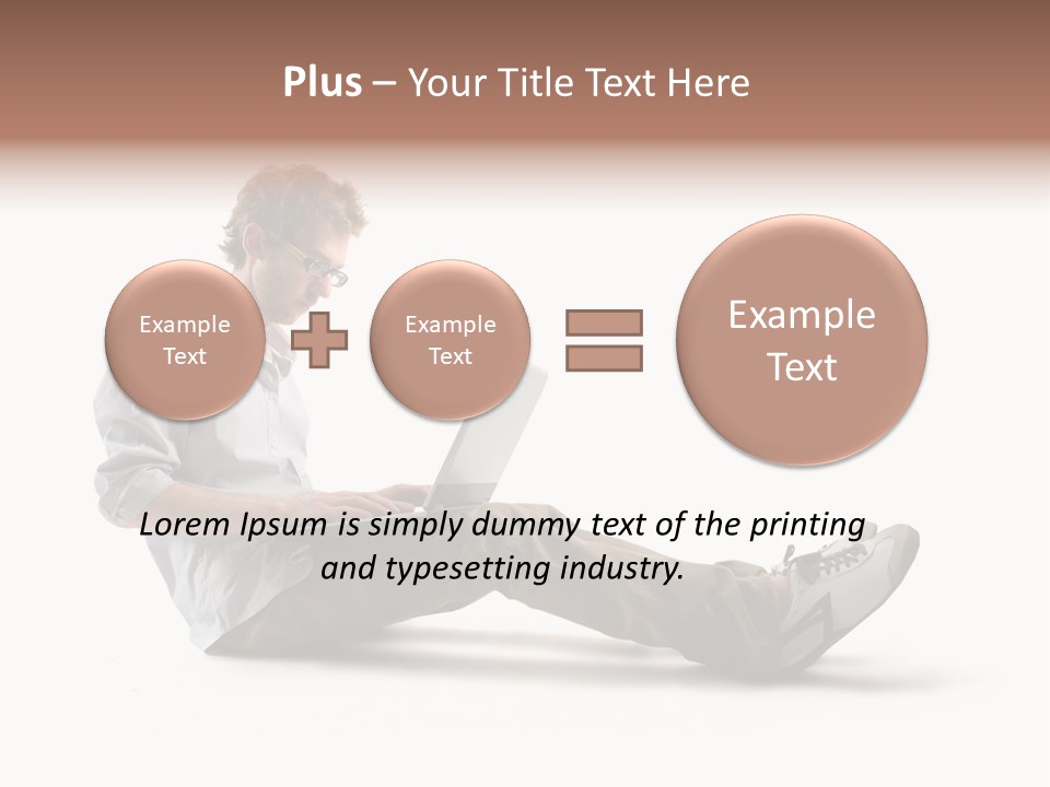 A Man Sitting On The Floor Using A Laptop Computer PowerPoint Template