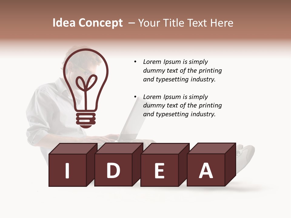 A Man Sitting On The Floor Using A Laptop Computer PowerPoint Template