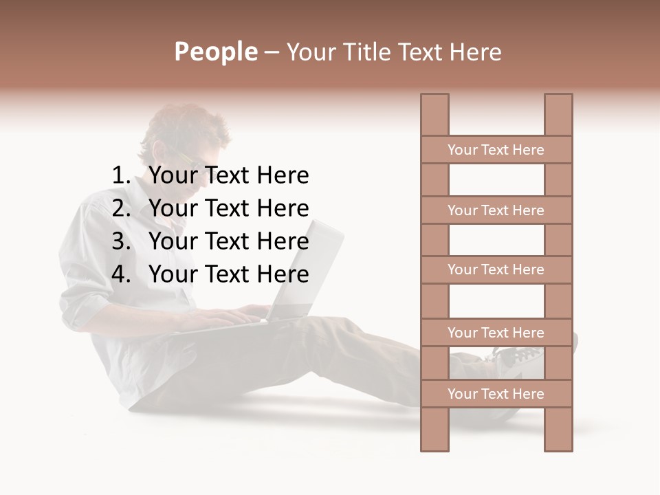 A Man Sitting On The Floor Using A Laptop Computer PowerPoint Template