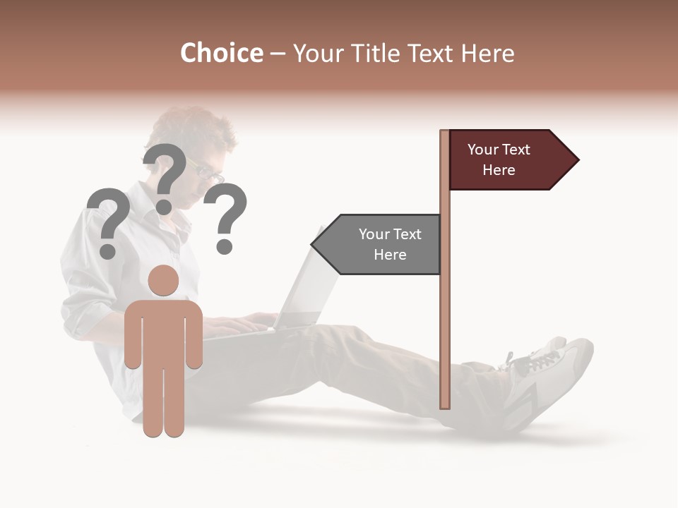 A Man Sitting On The Floor Using A Laptop Computer PowerPoint Template