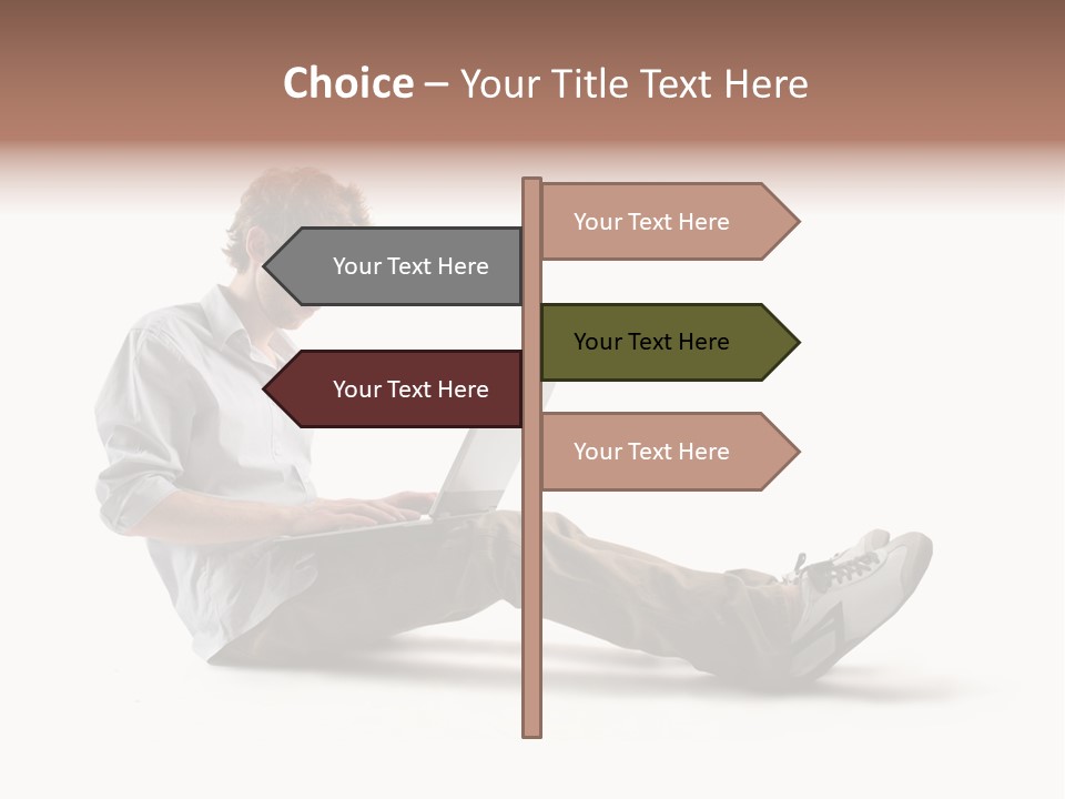 A Man Sitting On The Floor Using A Laptop Computer PowerPoint Template