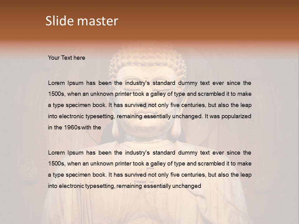 A Buddha Statue Sitting In Front Of A Wooden Wall PowerPoint Template
