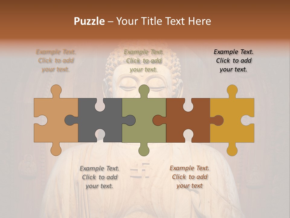 A Buddha Statue Sitting In Front Of A Wooden Wall PowerPoint Template
