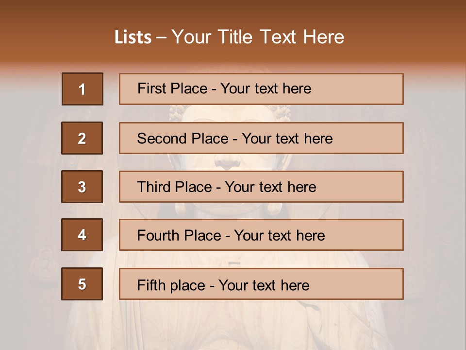 A Buddha Statue Sitting In Front Of A Wooden Wall PowerPoint Template