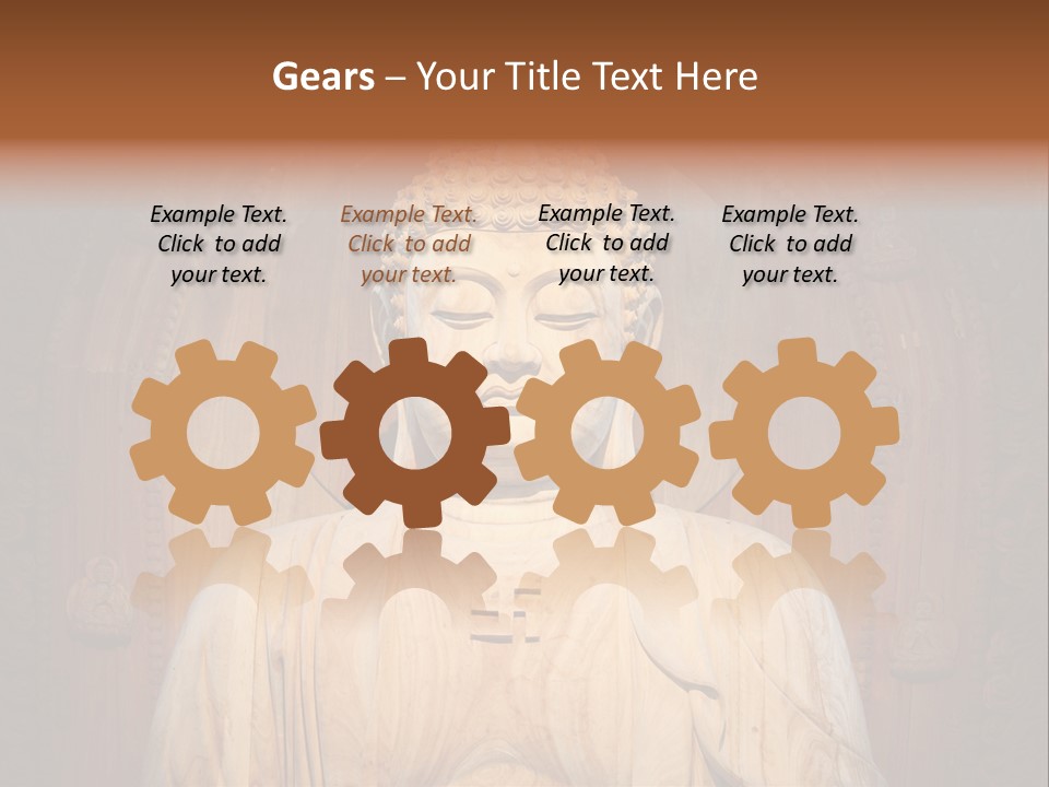 A Buddha Statue Sitting In Front Of A Wooden Wall PowerPoint Template