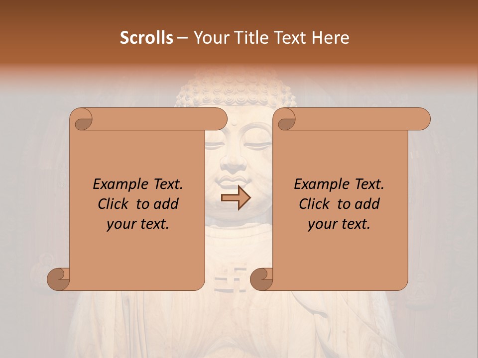 A Buddha Statue Sitting In Front Of A Wooden Wall PowerPoint Template