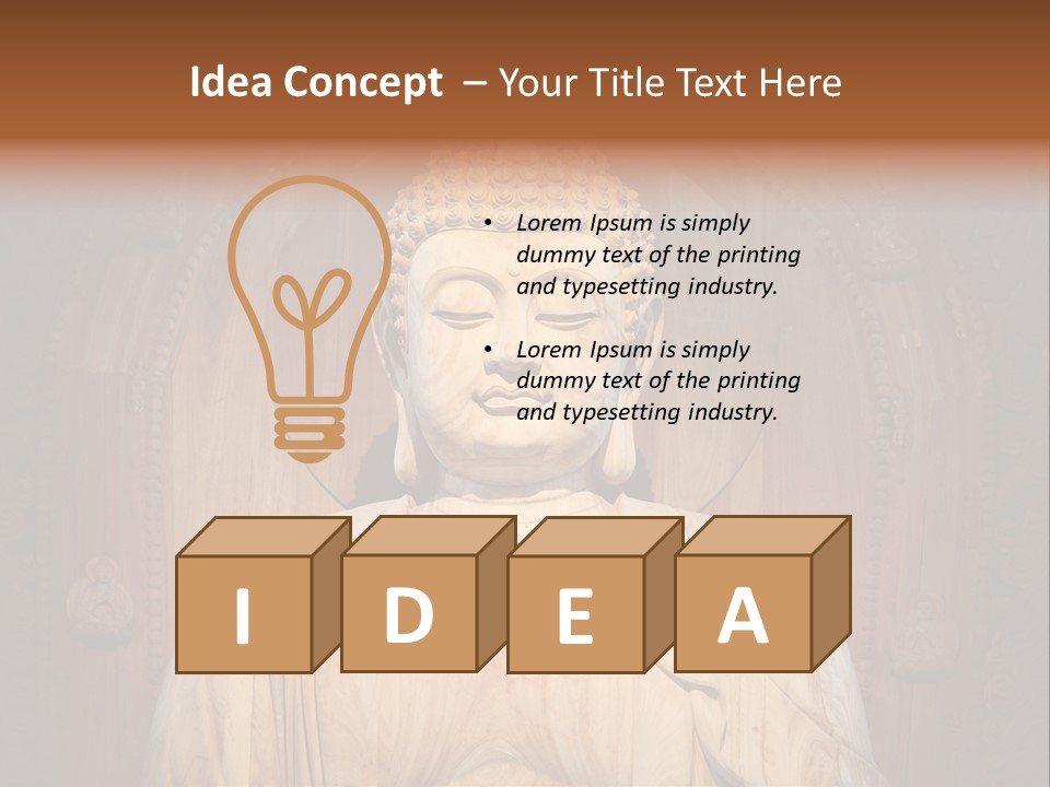 A Buddha Statue Sitting In Front Of A Wooden Wall PowerPoint Template