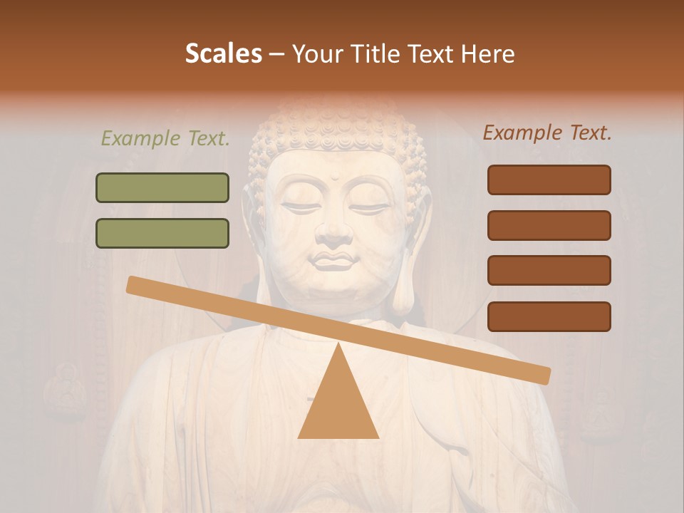 A Buddha Statue Sitting In Front Of A Wooden Wall PowerPoint Template