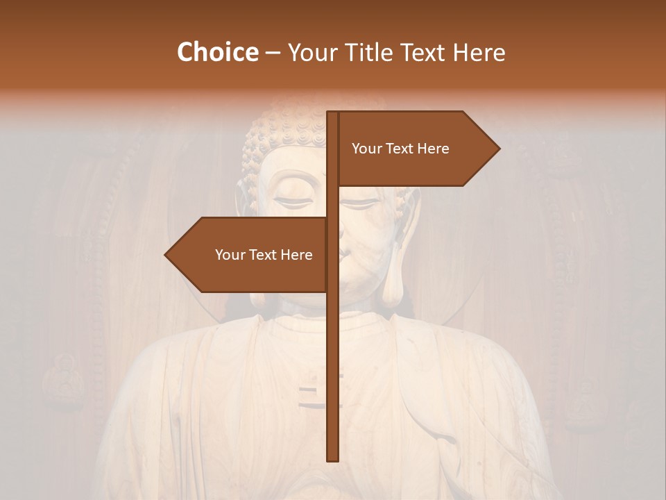 A Buddha Statue Sitting In Front Of A Wooden Wall PowerPoint Template