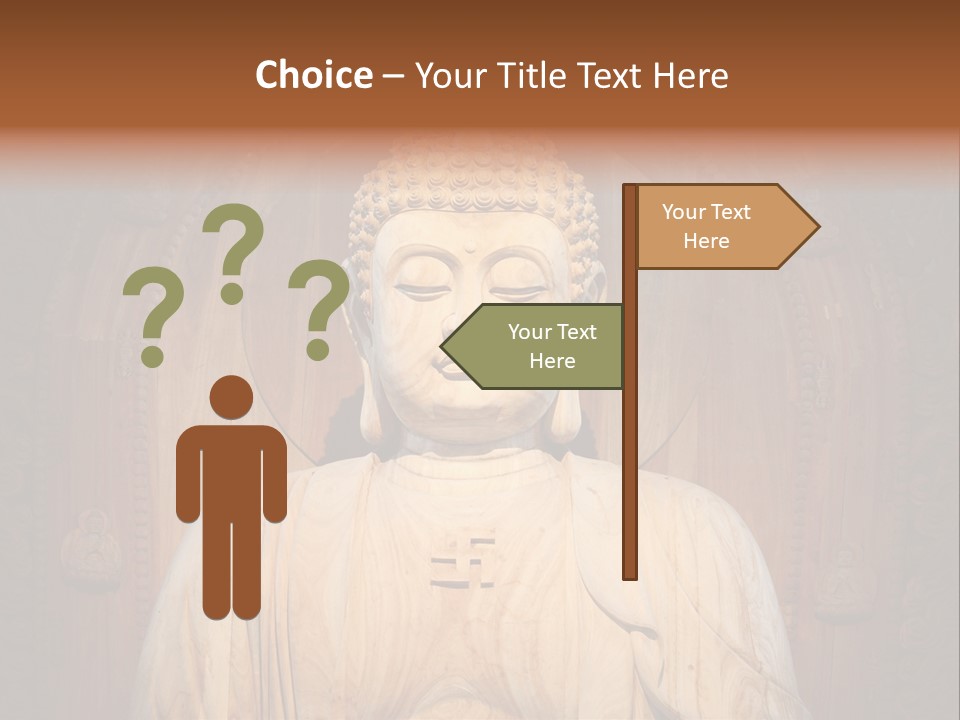 A Buddha Statue Sitting In Front Of A Wooden Wall PowerPoint Template