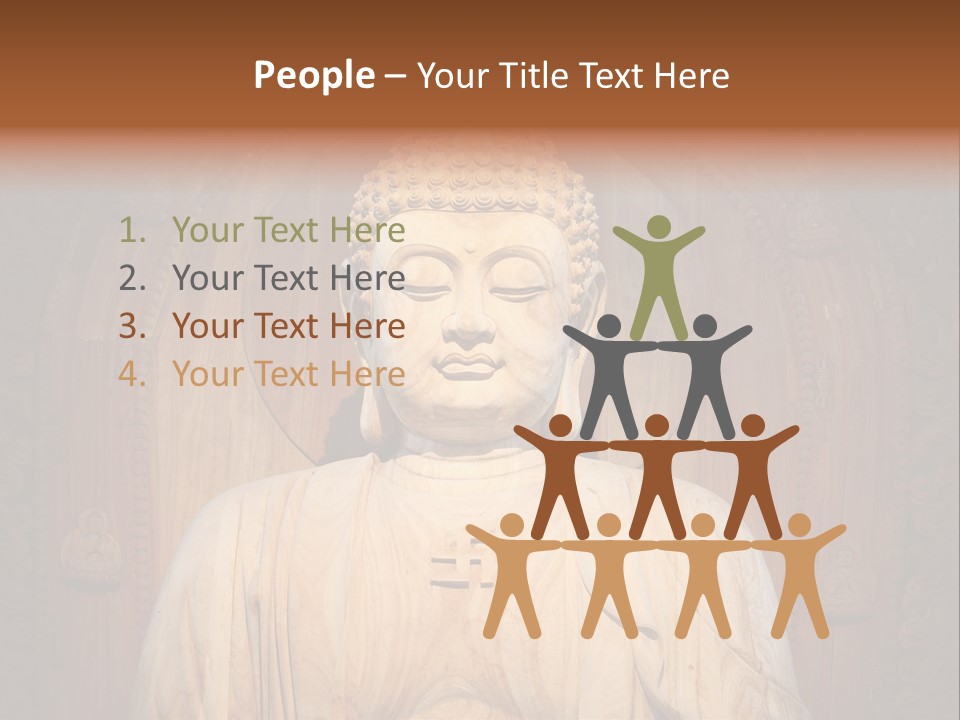 A Buddha Statue Sitting In Front Of A Wooden Wall PowerPoint Template