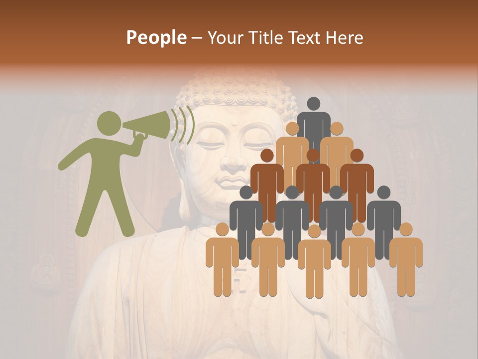 A Buddha Statue Sitting In Front Of A Wooden Wall PowerPoint Template