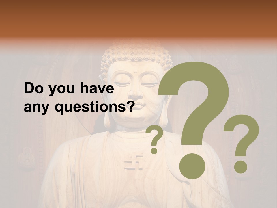 A Buddha Statue Sitting In Front Of A Wooden Wall PowerPoint Template