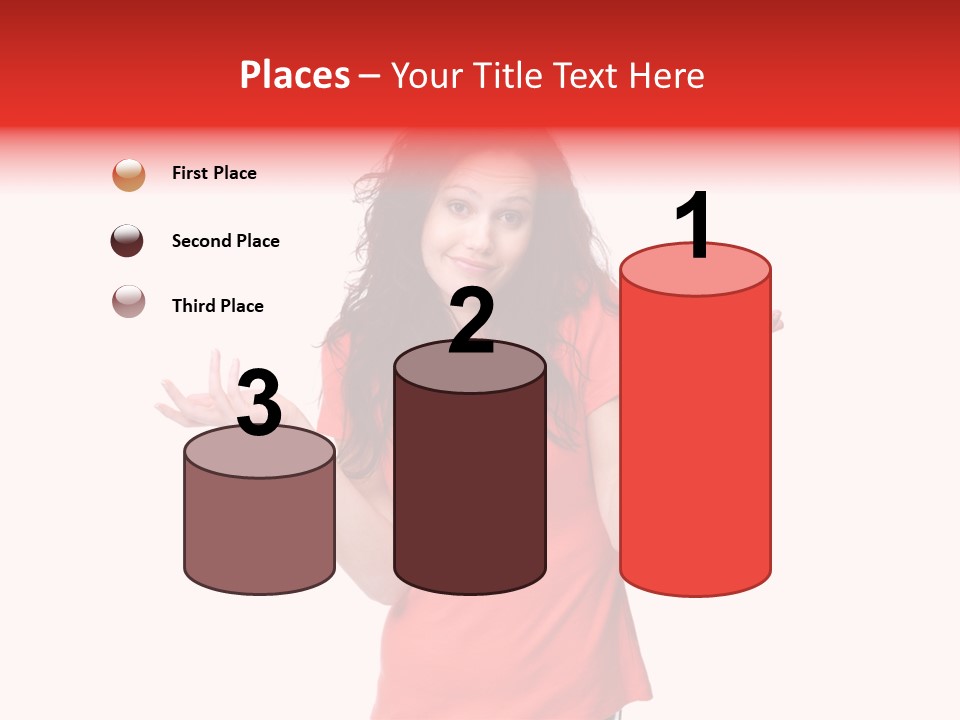 A Woman In A Red Shirt Is Holding Out Her Hands PowerPoint Template