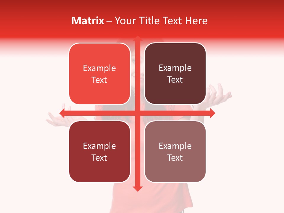 A Woman In A Red Shirt Is Holding Out Her Hands PowerPoint Template