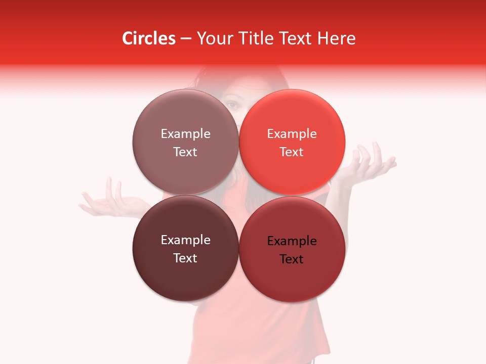 A Woman In A Red Shirt Is Holding Out Her Hands PowerPoint Template