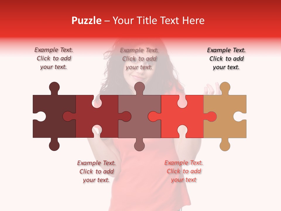 A Woman In A Red Shirt Is Holding Out Her Hands PowerPoint Template