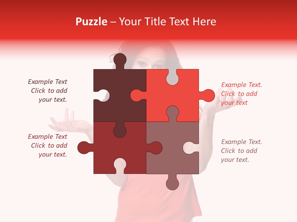 A Woman In A Red Shirt Is Holding Out Her Hands PowerPoint Template