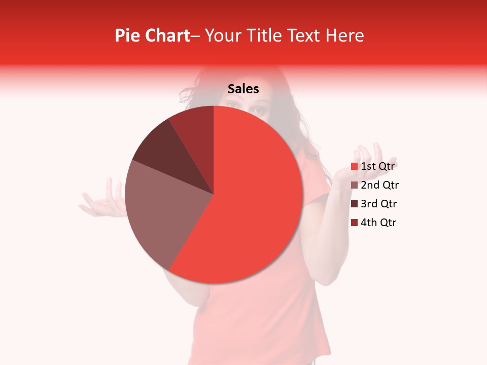 A Woman In A Red Shirt Is Holding Out Her Hands PowerPoint Template