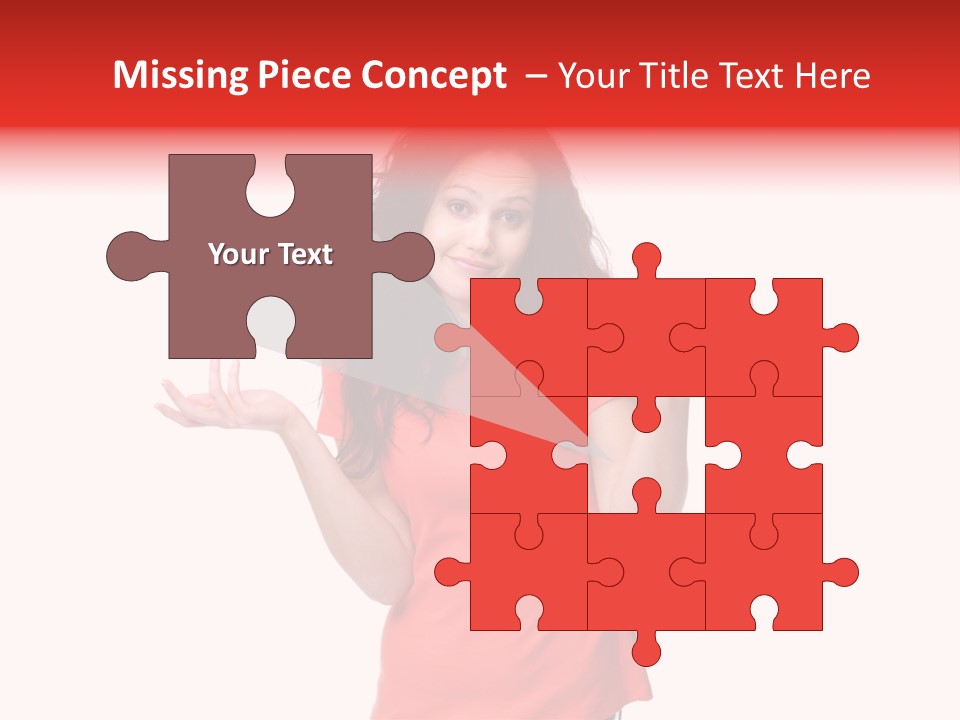 A Woman In A Red Shirt Is Holding Out Her Hands PowerPoint Template