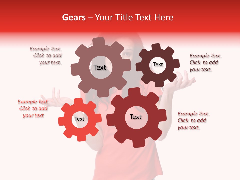 A Woman In A Red Shirt Is Holding Out Her Hands PowerPoint Template