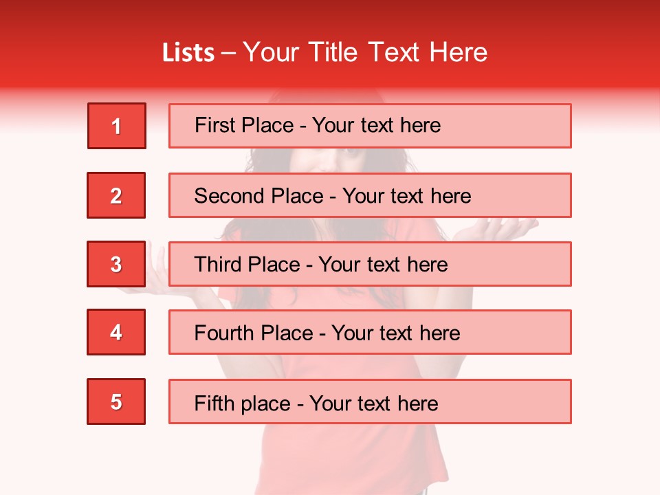 A Woman In A Red Shirt Is Holding Out Her Hands PowerPoint Template
