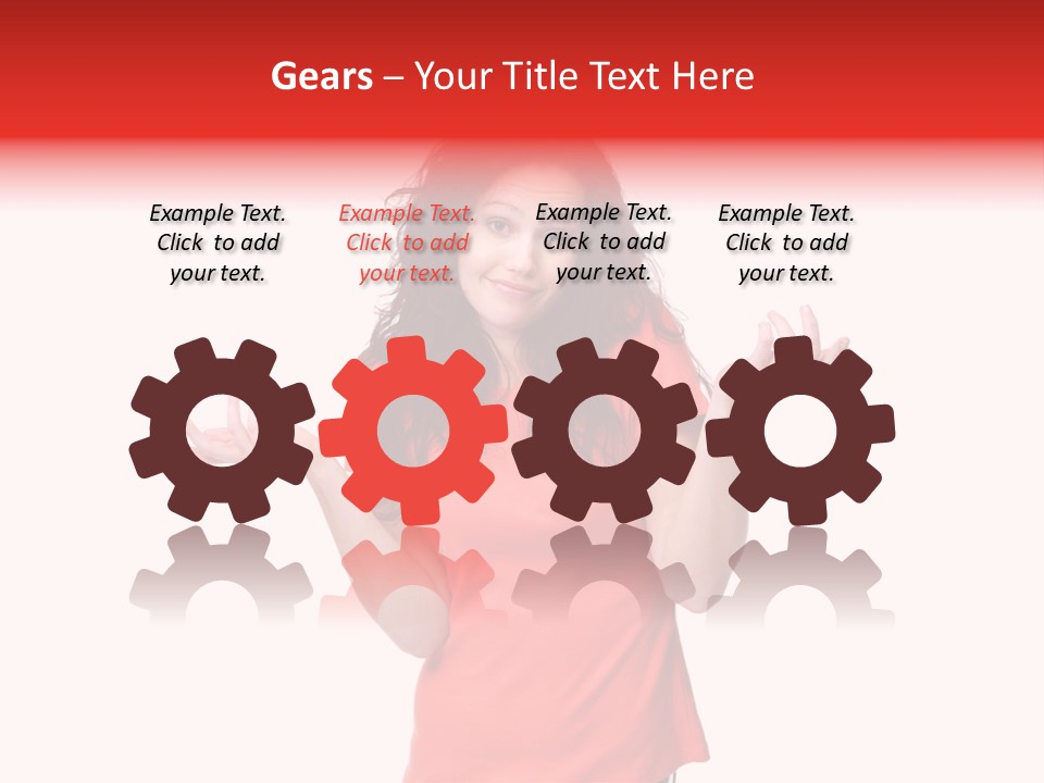 A Woman In A Red Shirt Is Holding Out Her Hands PowerPoint Template