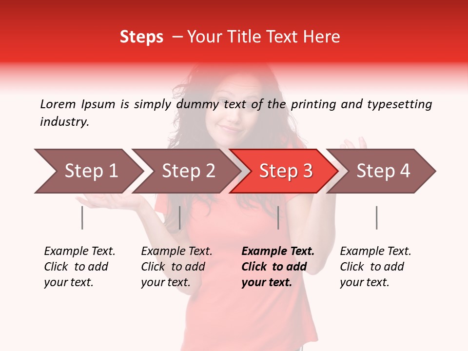 A Woman In A Red Shirt Is Holding Out Her Hands PowerPoint Template