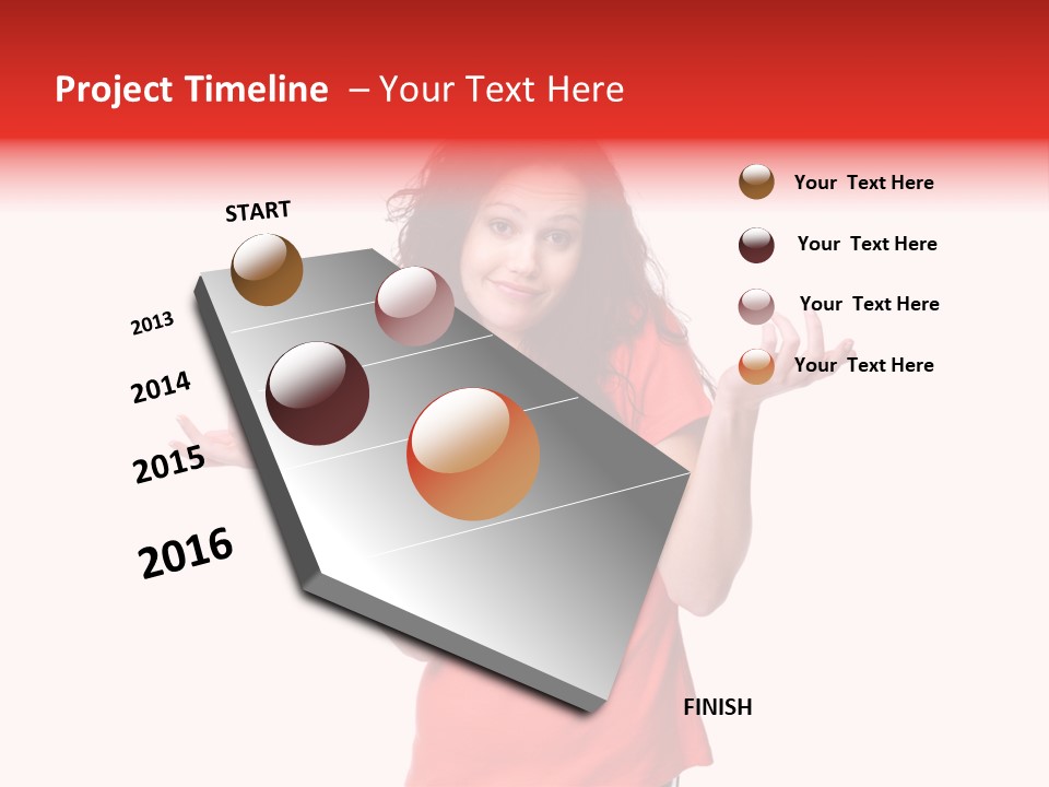 A Woman In A Red Shirt Is Holding Out Her Hands PowerPoint Template