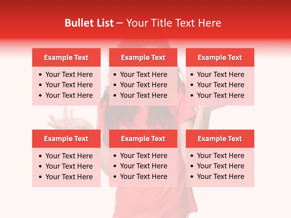 A Woman In A Red Shirt Is Holding Out Her Hands PowerPoint Template