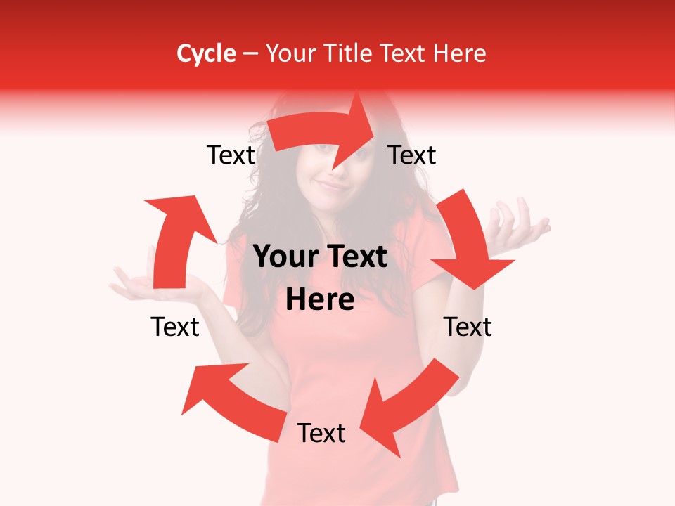 A Woman In A Red Shirt Is Holding Out Her Hands PowerPoint Template