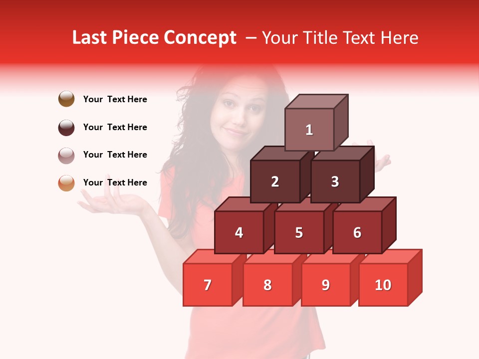 A Woman In A Red Shirt Is Holding Out Her Hands PowerPoint Template