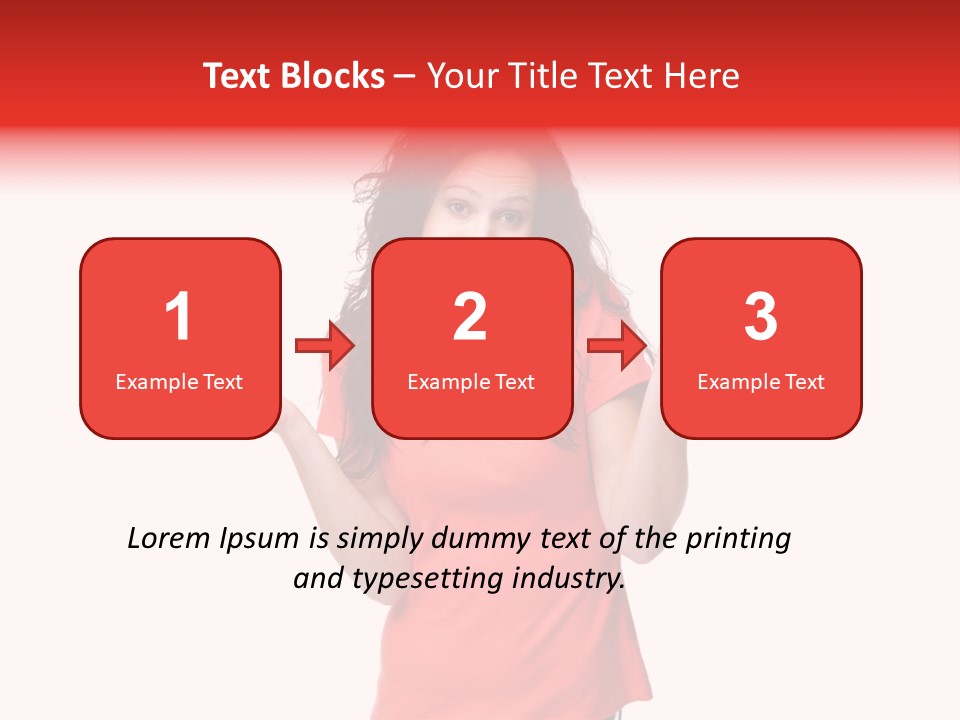 A Woman In A Red Shirt Is Holding Out Her Hands PowerPoint Template