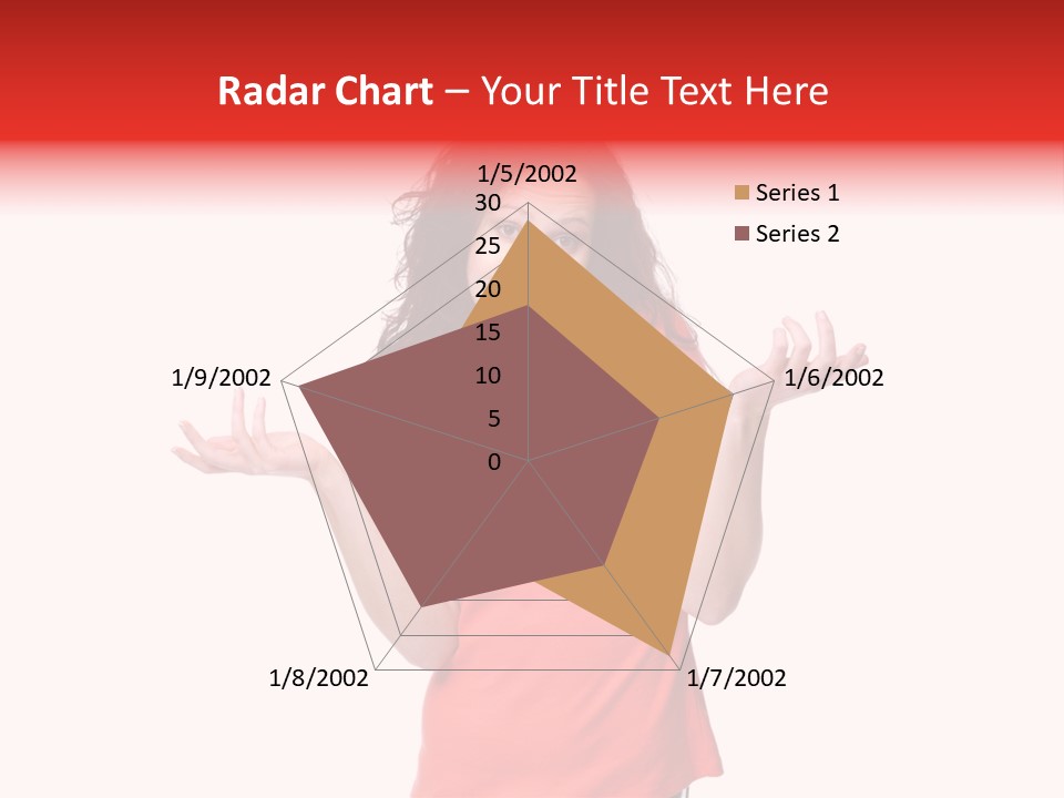 A Woman In A Red Shirt Is Holding Out Her Hands PowerPoint Template