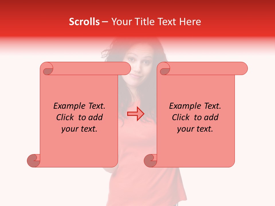 A Woman In A Red Shirt Is Holding Out Her Hands PowerPoint Template