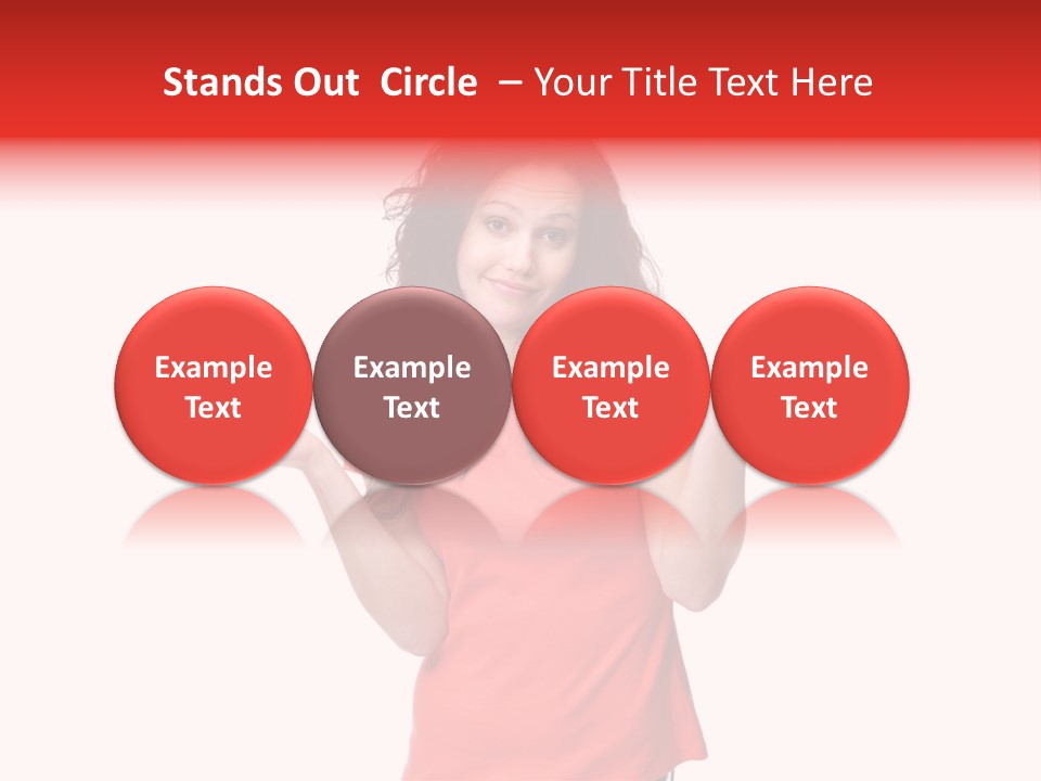 A Woman In A Red Shirt Is Holding Out Her Hands PowerPoint Template