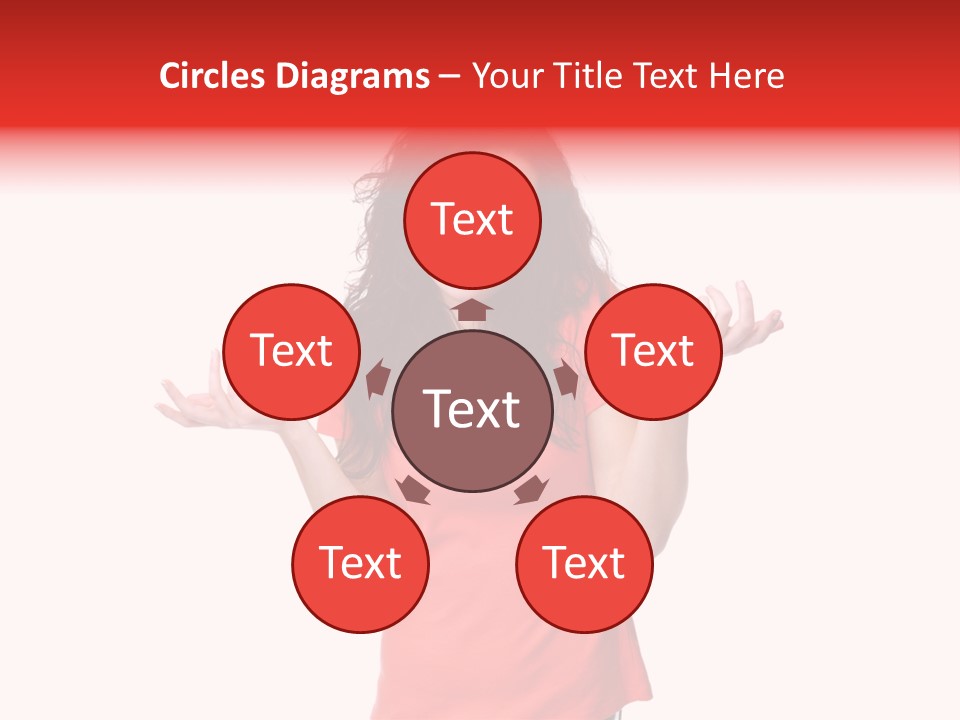 A Woman In A Red Shirt Is Holding Out Her Hands PowerPoint Template