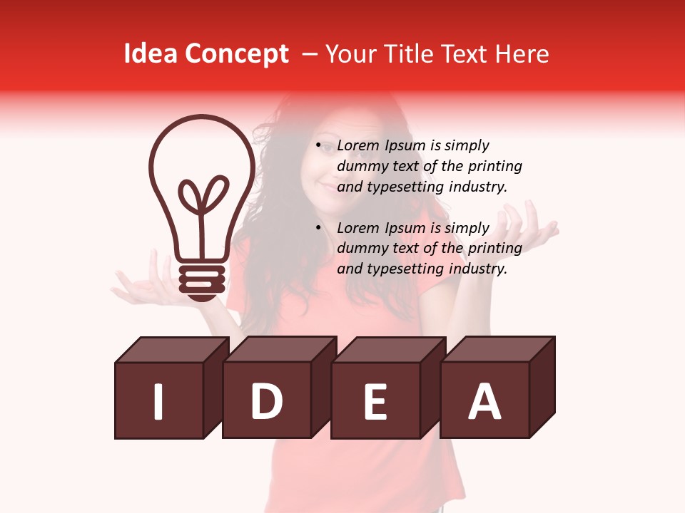 A Woman In A Red Shirt Is Holding Out Her Hands PowerPoint Template