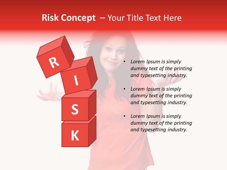 A Woman In A Red Shirt Is Holding Out Her Hands PowerPoint Template