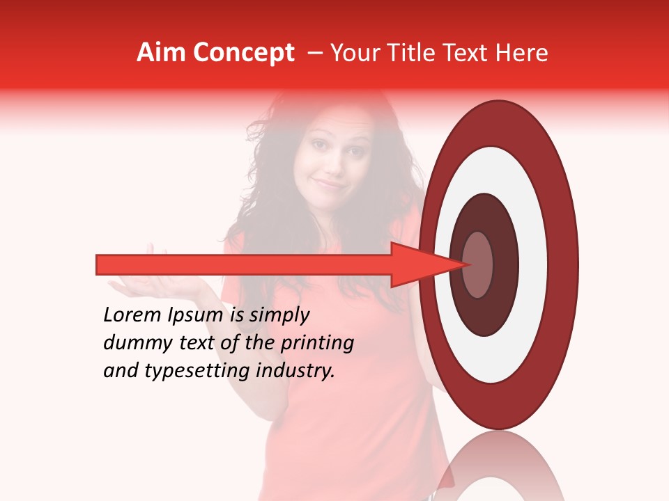 A Woman In A Red Shirt Is Holding Out Her Hands PowerPoint Template
