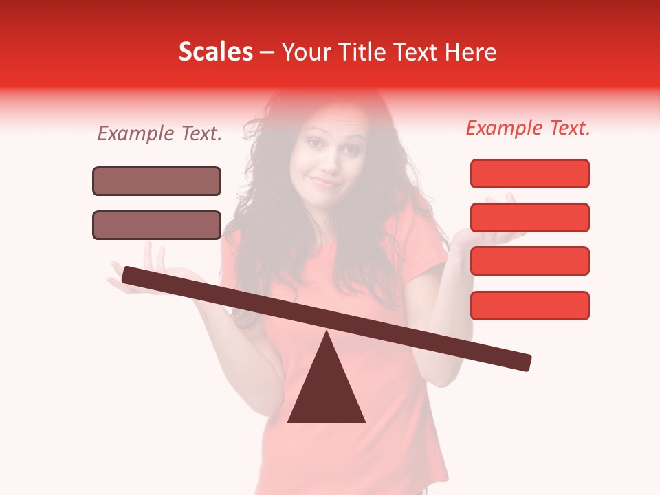 A Woman In A Red Shirt Is Holding Out Her Hands PowerPoint Template