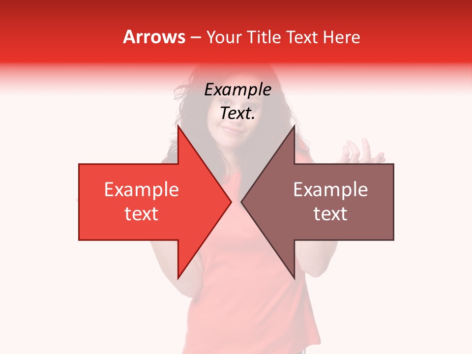 A Woman In A Red Shirt Is Holding Out Her Hands PowerPoint Template
